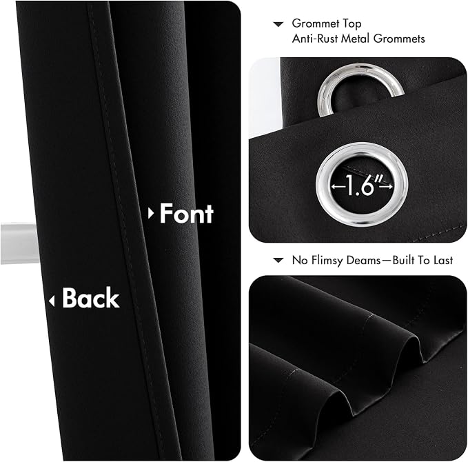 MIULEE Black Blackout Curtains for Bedroom Living Room 86 Inches Long 2 Panels - Image 4