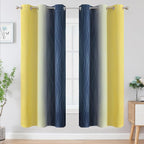 Estelar Textiler Navy Blue and Yellow Ombre Blackout Curtains - Image 2