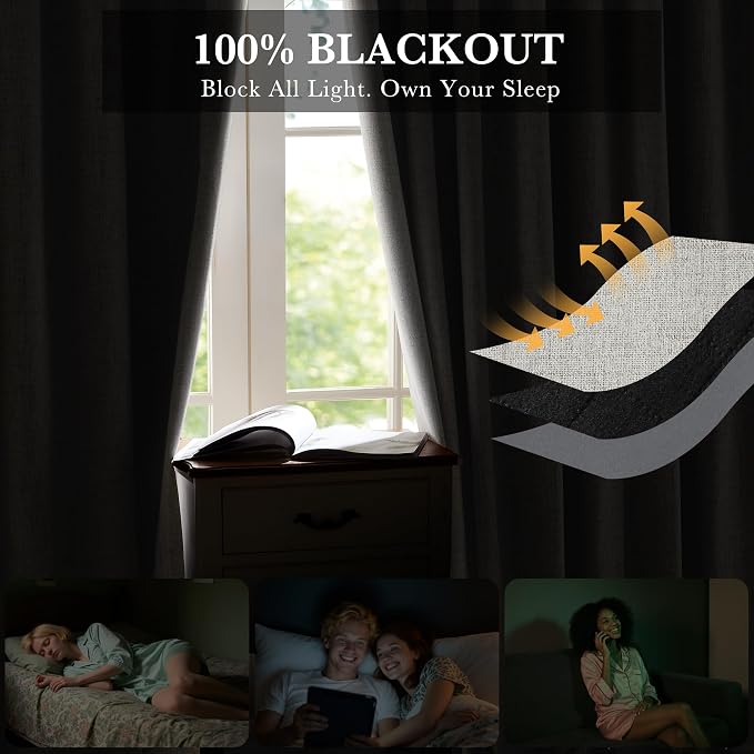 RYB HOME Cream Color 100% Blackout Curtains - Image 3