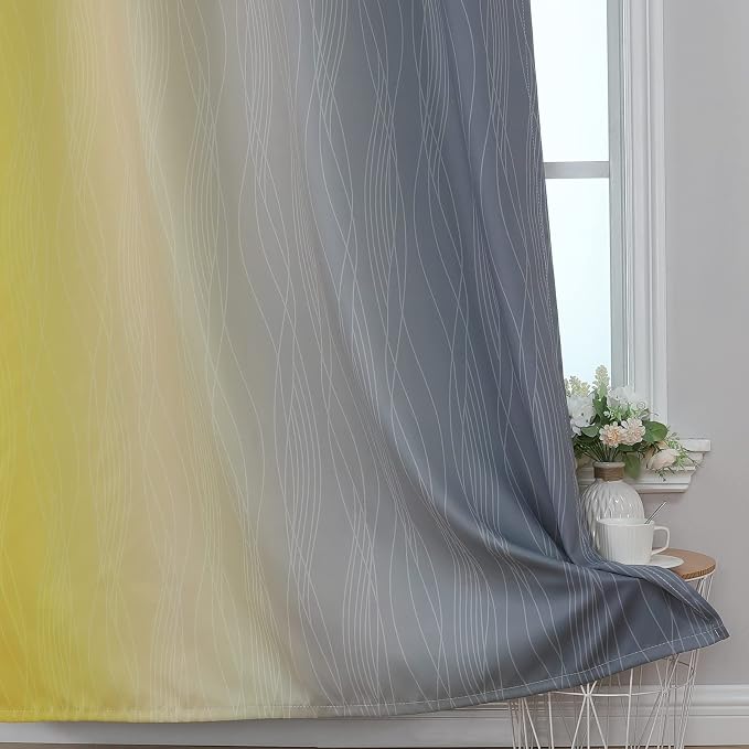 Ombre Gray and Yellow Blackout Curtains 54 Inch Length 2 panels, Full Room - Image 6
