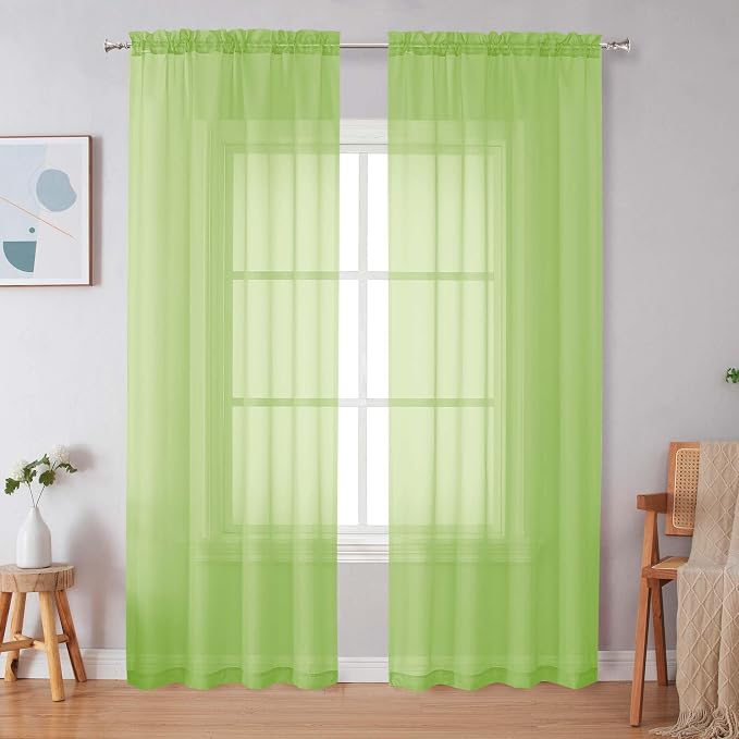 Simplebrand Lime Sheer Curtains 96 Inches Long, Light Filtering Rod Pocket - Image 4