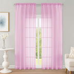 OWENIE Pink Sheer Curtain 90 Inches Long 2 Panels Set, Solid Filmy Drapes by OWENIE