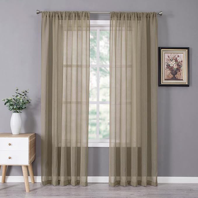 Tollpiz Sheer Curtains Linen Textured Bedroom Curtain Sheers Light Filtering by Tollpiz