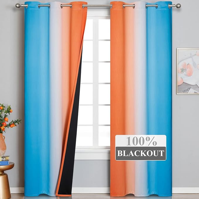 Thermal Insulated Blue and Orange Curtains - Image 2