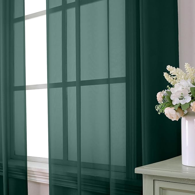 Aiyufeng Hunter Green Sheer Curtain Drapes 90 Inch Length 2 Panels - Image 5