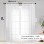OWENIE White Sheer Curtain 90 Inches Long 2 Panels Set, Solid Filmy Drapes - Image 2