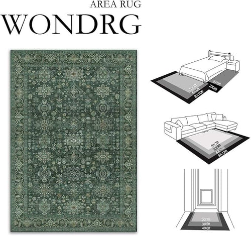 6x9 Washable Area Rug for Living Room Bedroom Vintage Green Carpet Soft Low - Image 2