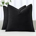 MIULEE Decorative Linen Euro Sham Pillow Covers 22x22 Inch Black Boho Farmhouse by MIULEE
