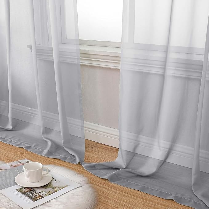 Light Grey Sheer Curtain for Bedroom Living Room 72 Inches Long 2 Panels Set - Image 8