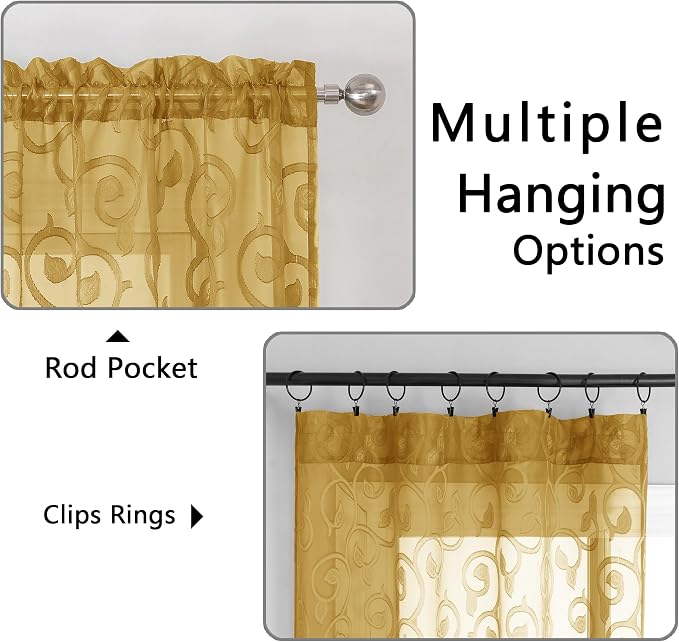 OWENIE Furman Gold Sheer Curtains 84 inches Long - Image 5