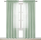 DWCN Bean Green Sheer Curtains Semi Transparent Voile Rod Pocket Curtains - Image 9