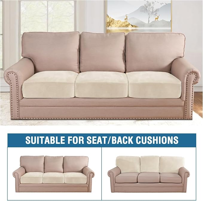 H.VERSAILTEX Velvet Stretch Couch Cushion Cover Plush Cushion Slipcover - Image 3