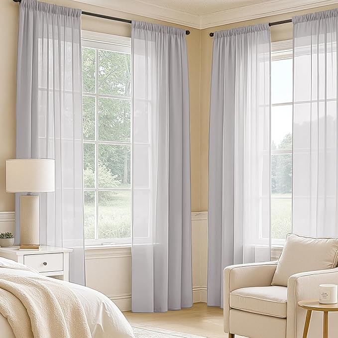 MIULEE Greyish Lilac Sheer Curtains 63 Inches Long, 4 Panels Set, Rod Pocket - Image 2