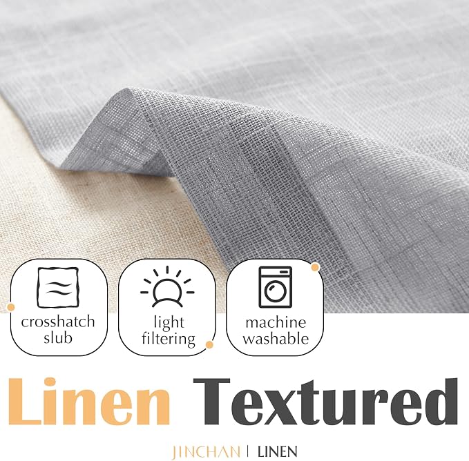 jinchan Linen Valance for Farmhouse Living Room Windows 16 Inch Gray Slubbed - Image 8