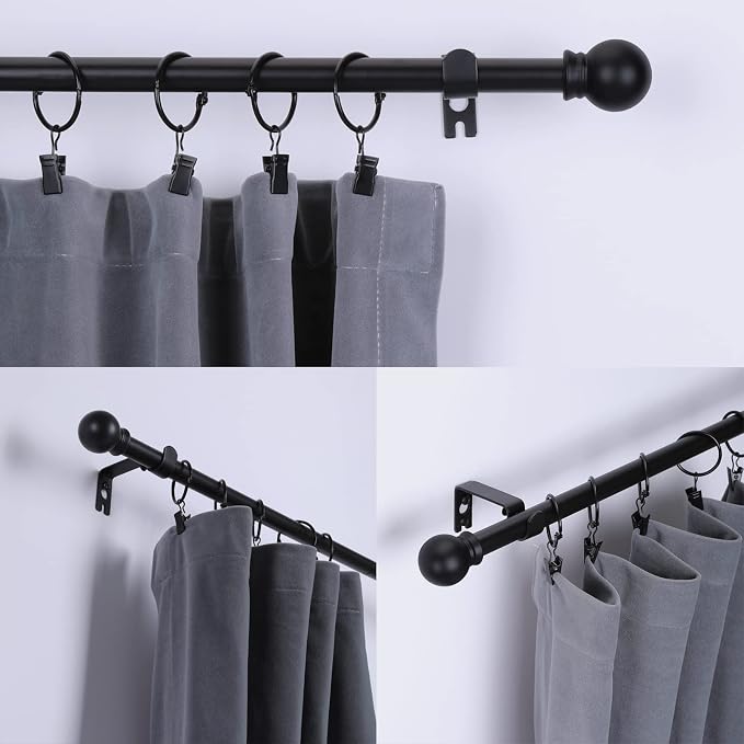 Thestoa Curtain Rods for Windows 31 or 46 Inch, 5/8" Diameter Black Curtain Rod - Image 2