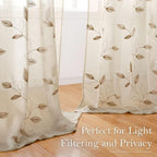HOMEIDEAS Taupe Sheer Curtains 52 X 63 Inches Length 2 Panels Beige Embroidered - Image 4