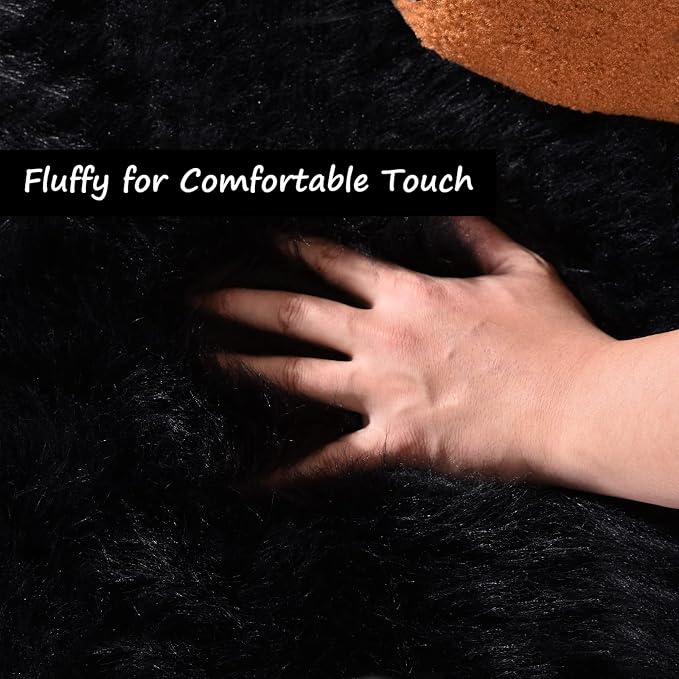 Goolela Black Faux Sheepskin Fur Rug 5x8 - Image 5