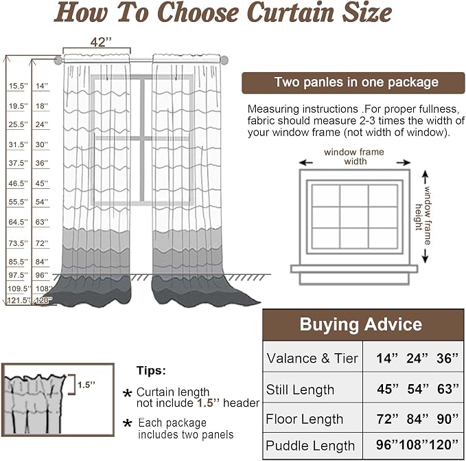 Chyhomenyc Sheer Curtains 45 Inch Long 2 Panels, Short Voile Drapes - Image 6