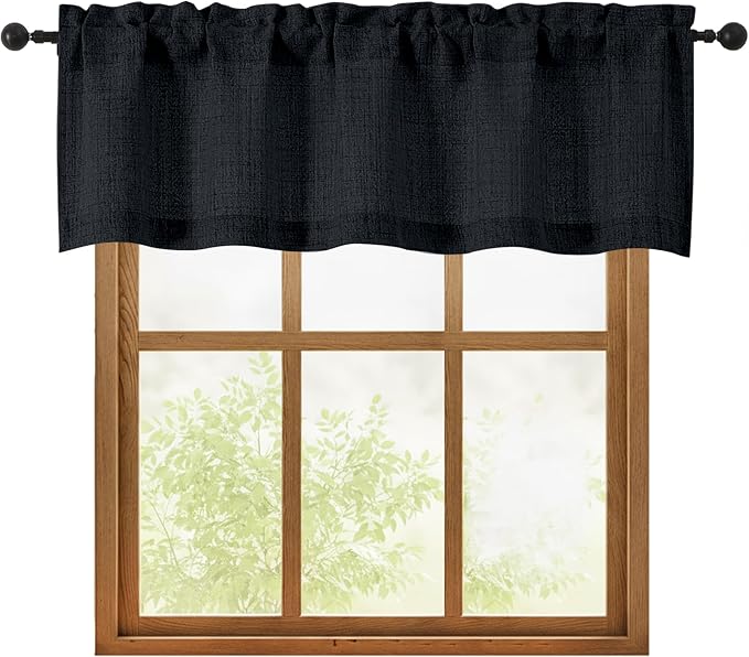 OWENIE Black Valances for Windows 1 Pcs, Light Filtering Textured Farmhouse by OWENIE