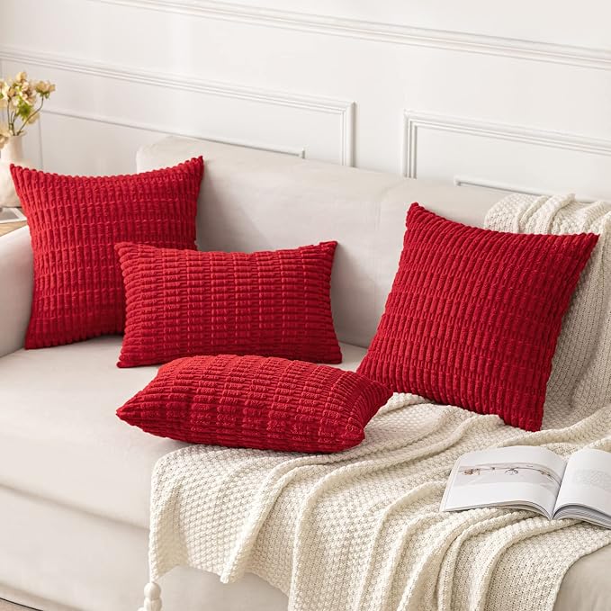 MIULEE Pack of 2 Red Corduroy Decorative Euro Sham Pillow Covers 24x24 Inch - Image 4