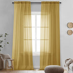 OVZME Gold Sheer Curtains 96 Inches Long 2 Panels by OVZME