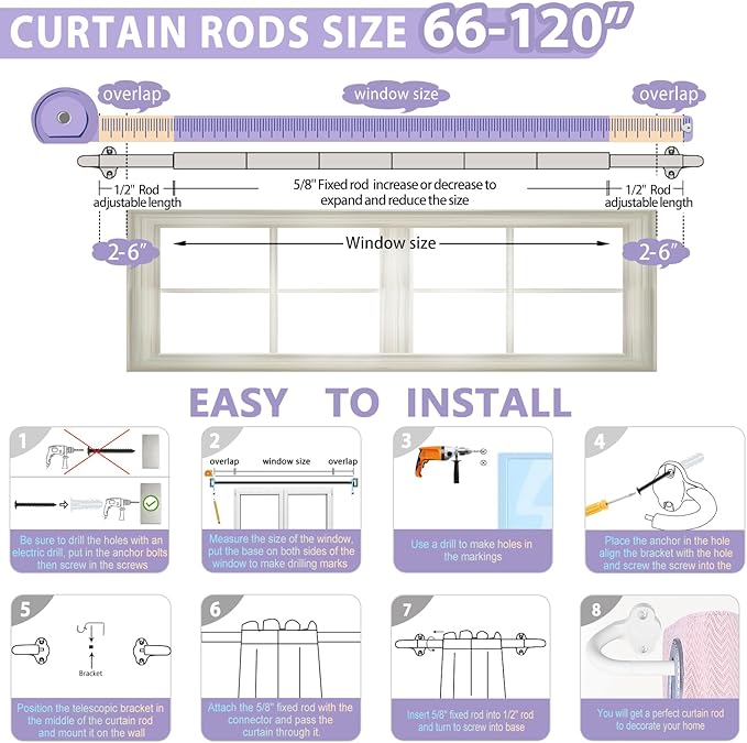 TVWOO Wrap Around Curtain Rods, 5/8 Inch Adjustable Blackout Curtain Rod - Image 3