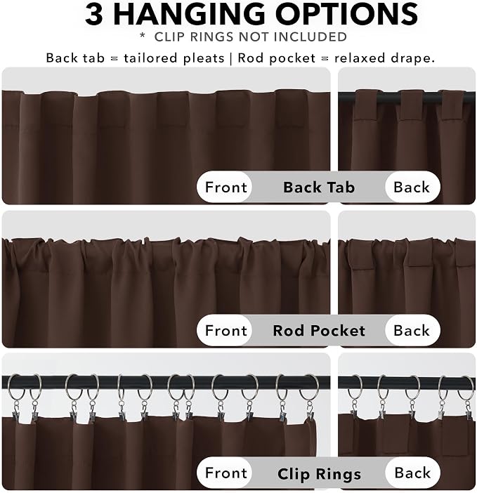 Deconovo Blackout Curtains, Thermal Insulated, W52 x L72 2 Panels, Back Tab - Image 2