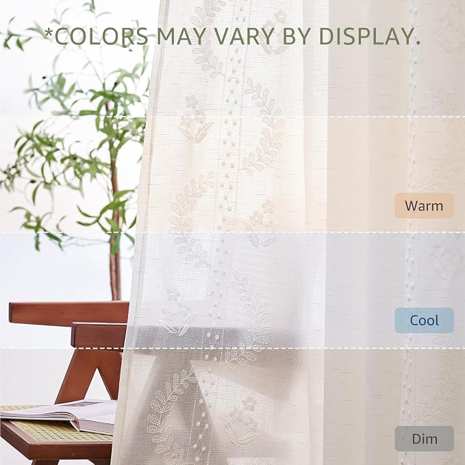 jinchan Belrose Linen Curtains for Bedroom Floral Curtains 84 Inch Length Linen - Image 8