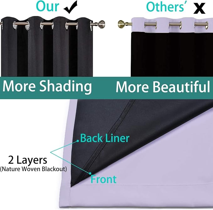 Yakamok 100% Blackout Curtains 96 Inches Long, 2 Thick Layers Heat and Full - Image 5