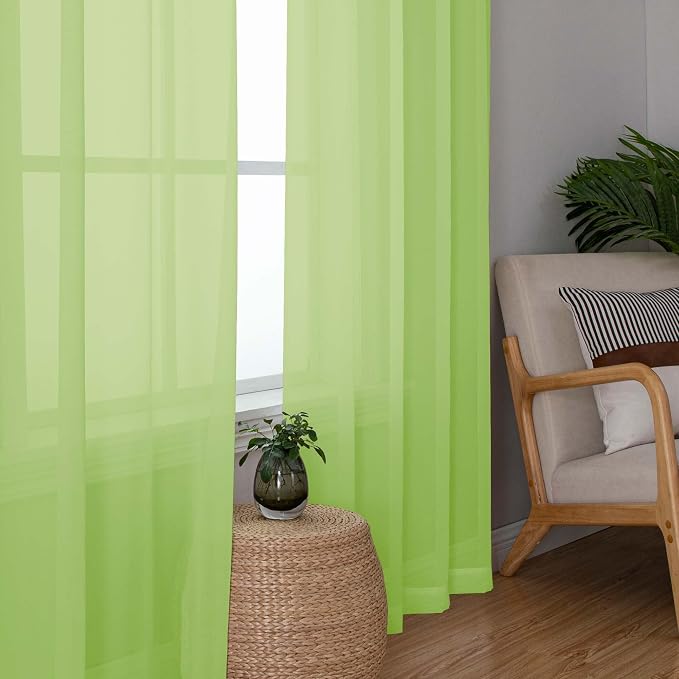 OWENIE Lime Sheer Curtains for Bedroom Living Room 72 Inches Long 2 Panels Set - Image 3