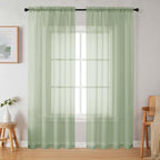 Light Green Sheer Curtains 84 Inches Long 2 Panels Set by WelvetBLK