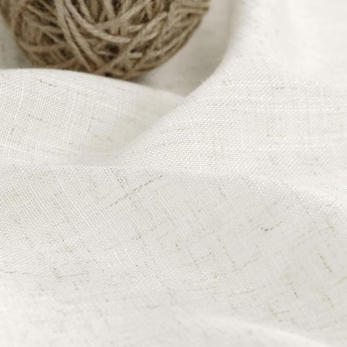 Cream Linen Curtains 84 Inch Length 2 Panels Back Tab Pocket Semi Sheer Bedroom - Image 5