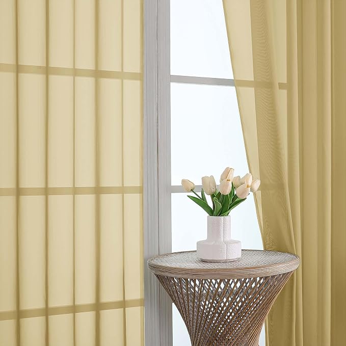 OWENIE Gold Sheer Curtains 72 Inches Long 2 Panels Set, Transparent Voile Sheer - Image 4