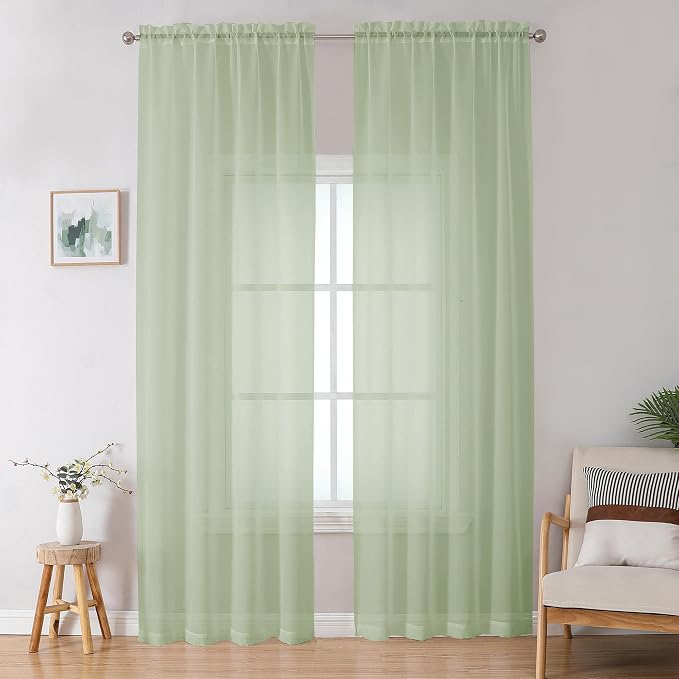 OWENIE Sheer Curtain 96 Inch Long 2 Panels Set, Light Filtering Clear Rod by OWENIE