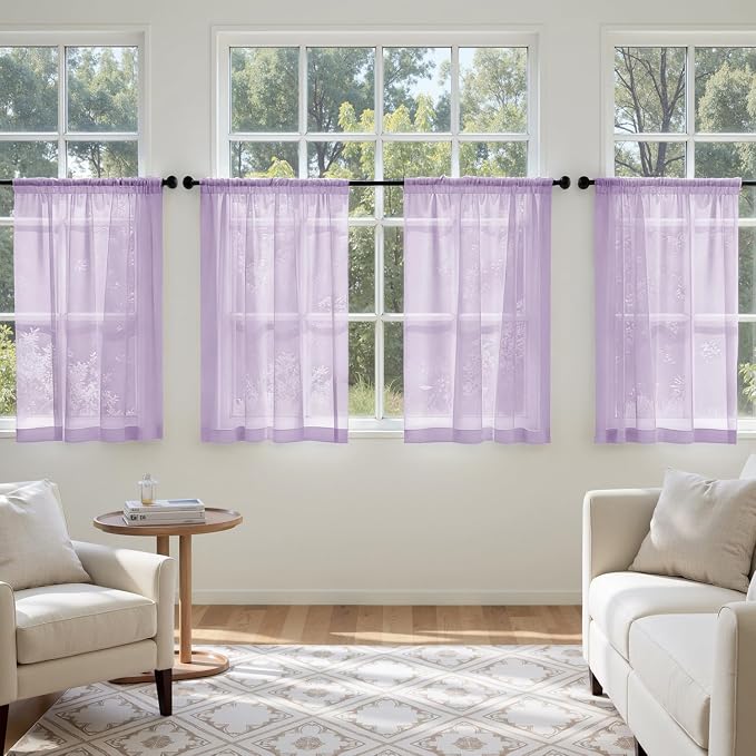 MIULEE Light Purple Sheer Curtains 63 Inches Long, 4 Panels Set, Lavender Light - Image 4