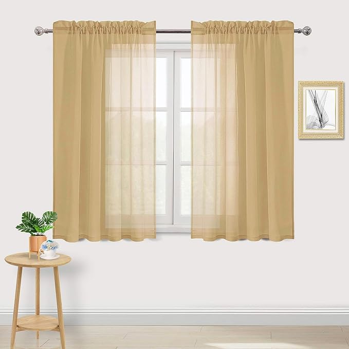 DWCN Taupe Sheer Curtains Semi Transparent Voile Rod Pocket Curtains by DWCN