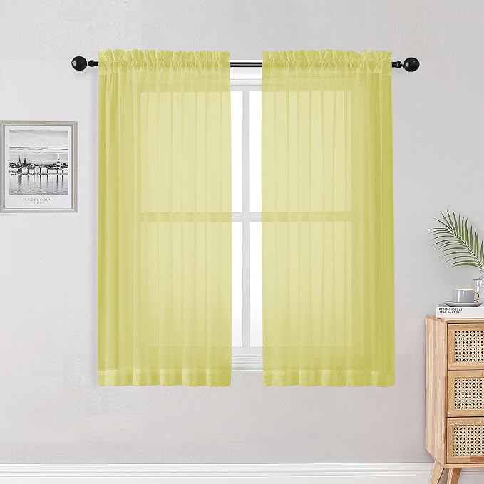 OWENIE Lemon Sheer Curtains for Bedroom Living Room 54 Inch Length 2 Panels Set by OWENIE