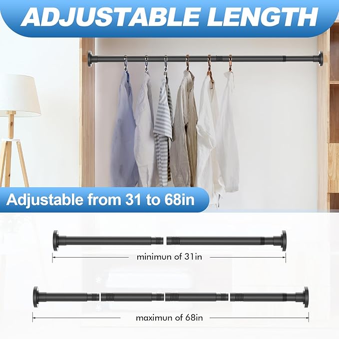 CorkLatta Black Shower Curtain Rod 31 to 68 Inch, 1 Inch Diameter Adjustable - Image 4