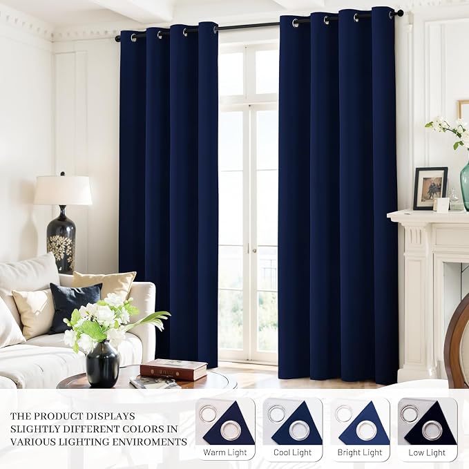 Yakamok Navy Blue 100% Blackout Curtains 84 Inches Long Thermal Insulated - Image 8