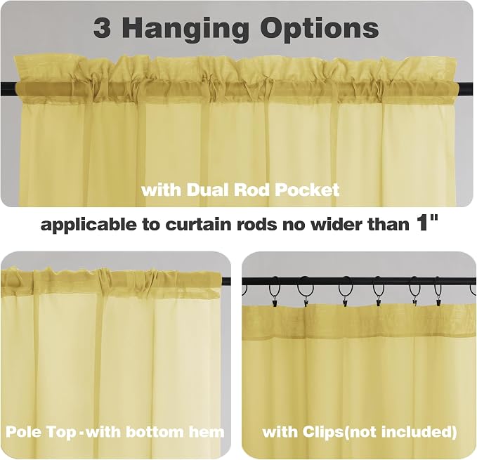 Chyhomenyc Mustard Yellow Sheer Curtains 72 Inches Long, Light Filtering Window - Image 2