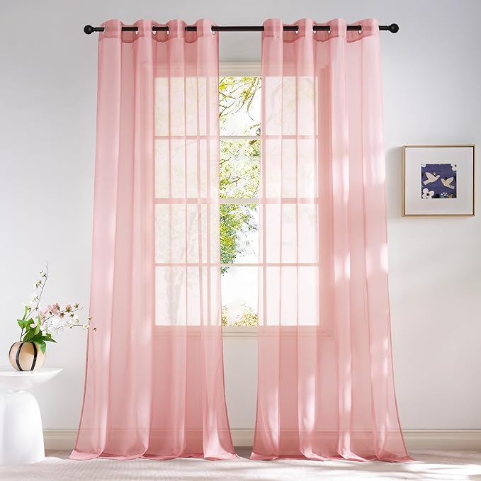 NICETOWN Baby Pink Sheer Curtains 96 Inches Long, Grommet Airy & Lightweight by NICETOWN