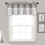 Lush Decor Linen Button Farmhouse Valance Curtians 84"W x 18"L Gray & Off White by LushDecor