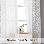 Lecloud Leia White Sheer Curtains 90 Inches Long 2 Panels, Breathable Jacquard - Image 3
