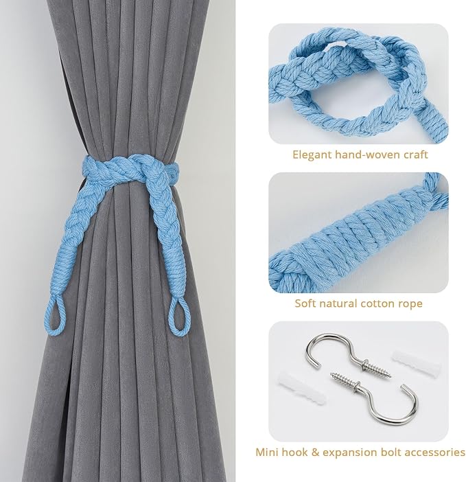 NICEEC 4 Pack Natural Cotton Rope Curtain Tiebacks Elegant Boho Style - Image 2