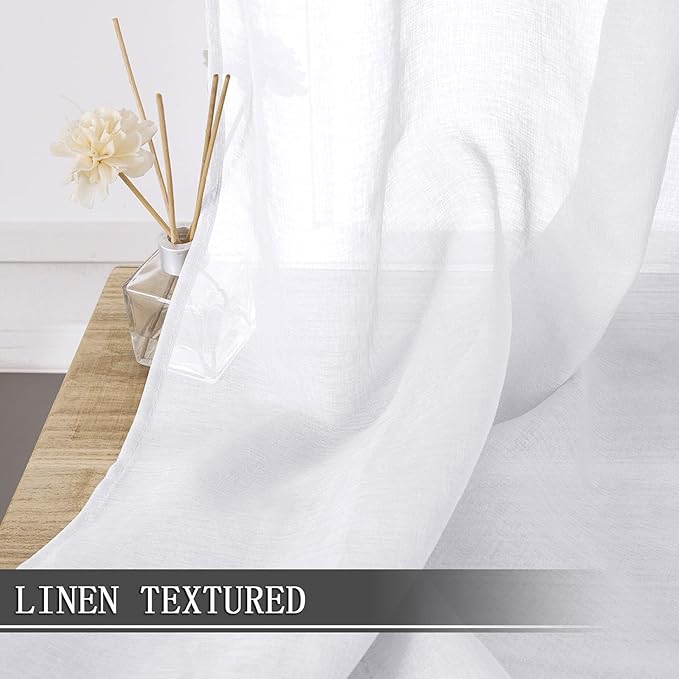 Tollpiz Short Sheer Curtain Linen Textured Bedroom Curtains Sheer Light - Image 2