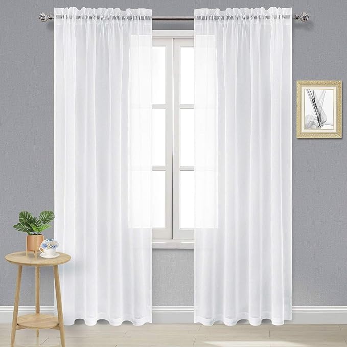 DWCN Living Room Sheer Curtains 95 inch Length 2 Panels Set, Casual Voile Sheer by DWCN