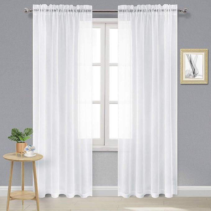 DWCN Extra Long Curtains, Sheer White Curtains 102 inches Long by DWCN