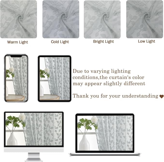 Chyhomenyc Light Grey Sheer Curtains 96 Inch Length 2 Panels Set, Light - Image 3
