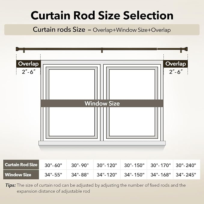 IFELS Heavy Duty Curtain Rods for Windows 28 to 48 Inch, 1 Inch Bronze Curtain - Image 6
