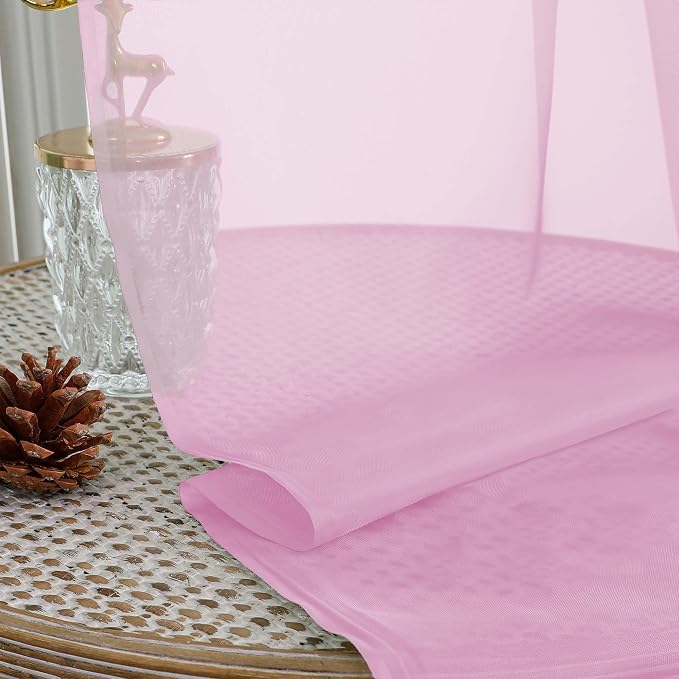 OWENIE Pink Sheer Curtains 72 Inches Long 2 Panels Set, Transparent Voile Sheer - Image 5
